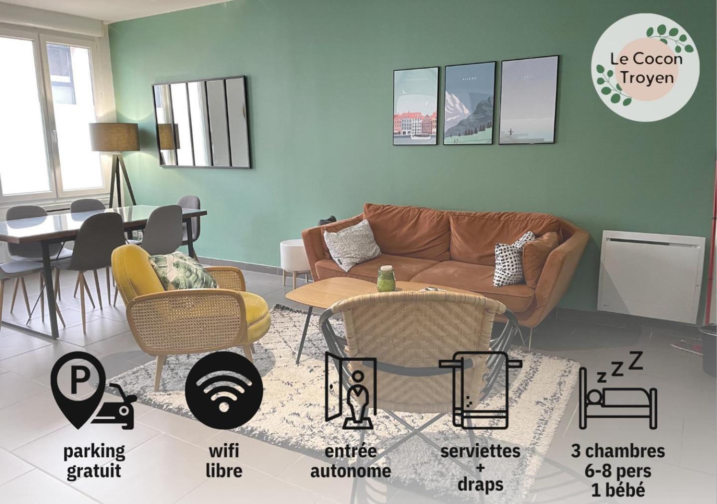 Le Cocon Troyen - 6-8P - 2 Parking Gratuits Apartment Troyes Ngoại thất bức ảnh